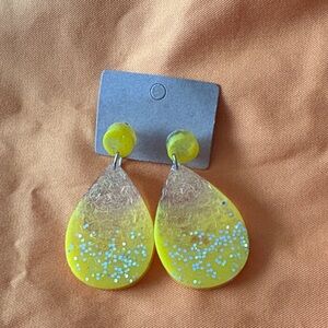Handmade Acrylic Yellow Teardrop Earrings with Glitter